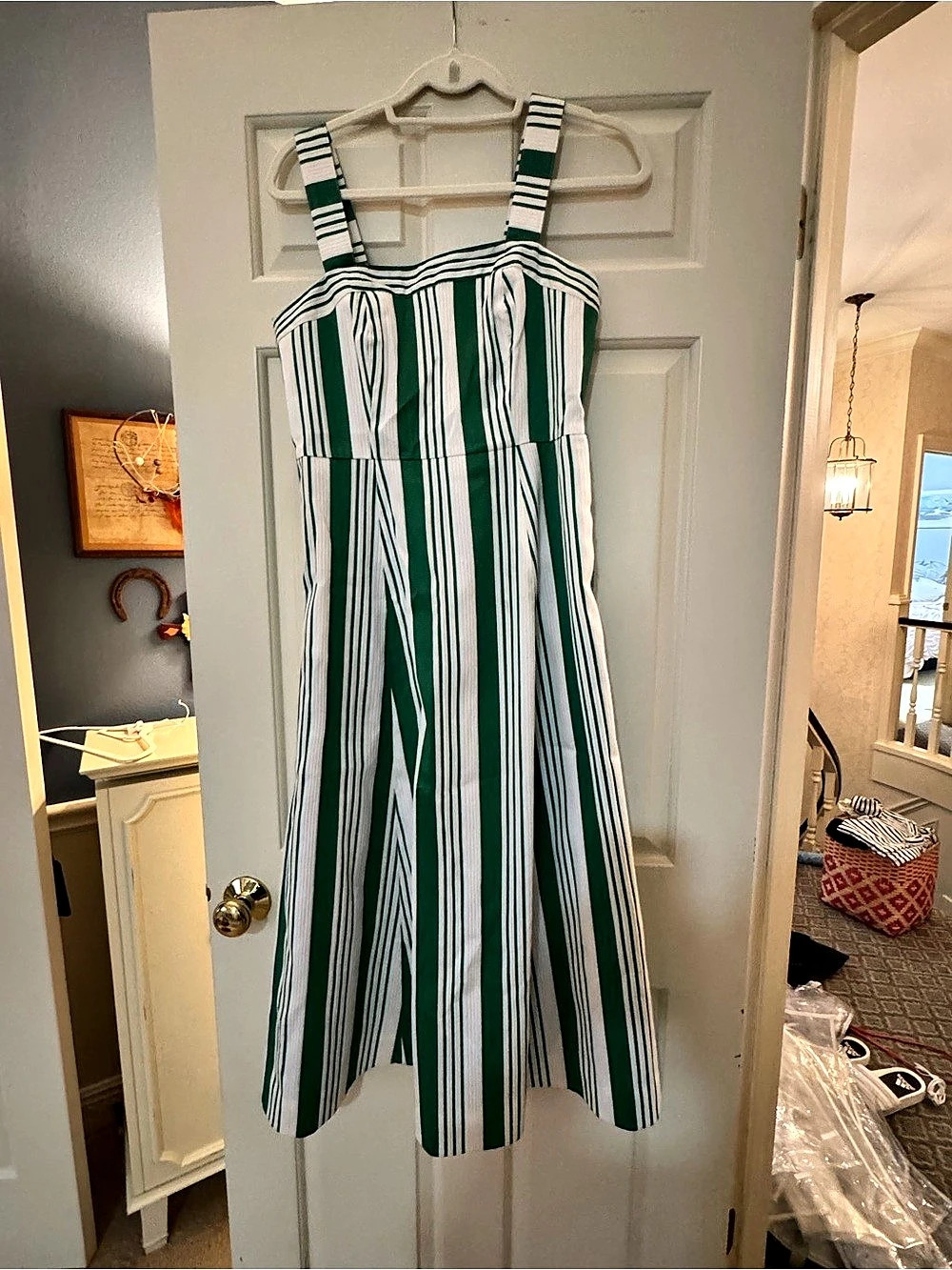 Draper James Striped Midi Dress in Green & White Size 4